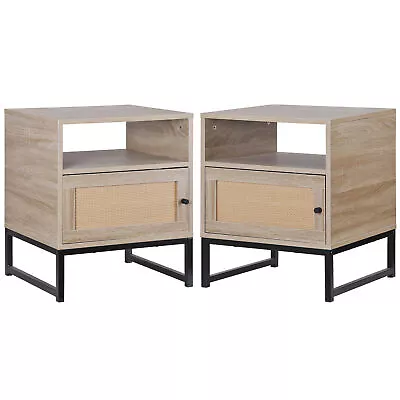 Rattan Nightstand Set Of 2 Bedside Table Small End Table With Storage Furniture • $101.99