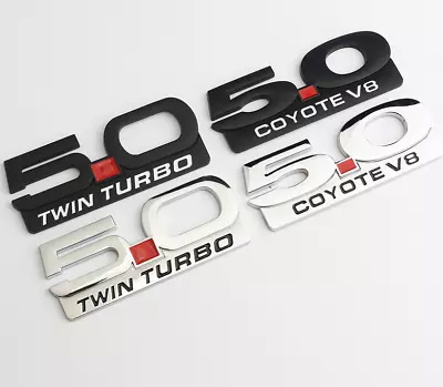 3D Metal 5.0 COYOTE V8 TWIN TURBO Badge Emblem Car Side Sticker / Black Silver • $13.95