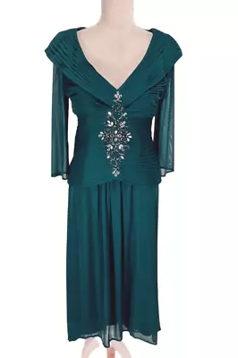 ALEX EVENINGS Womens Maxi Prom Dress Size 8 Teal Blue Beaded Floral Detail 327A • £38.01