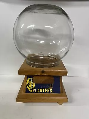 Vintage 79 Planters  Mr. Peanut  Glass Globe Bank Peanut Dispenser & Wooden Base • $80