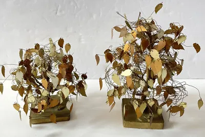 Vintage Gold Leaf  Metal Wire Sculpture Dream Tree- MCM Mid Century Decor X 2 • $55