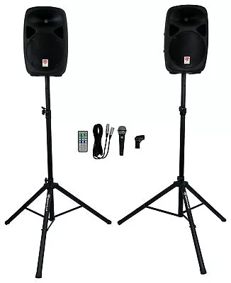 Rockville RPG102K Dual 10  Powered Speakers DJ PA System Bluetooth+Mic+Stands • $209.95