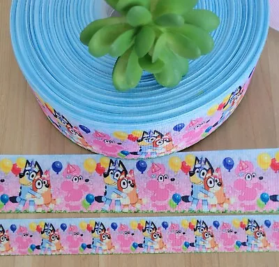 7/8 & 1.5  (1 YD) Bluey Birthday Grosgrain Ribbon Bingo Bluey Coco Balloons • $1.25