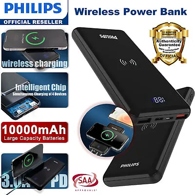 PHILIPS DLP9520C Mobile Power Bank Battery 10000mAh PD Qi Compatible Black • $39.60