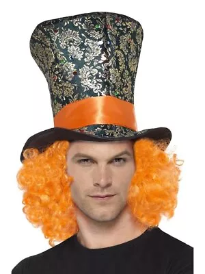 Mad Hatter Neon Orange Top Hat With Hair Alice In Wonderland Costume Accessory • $13.99
