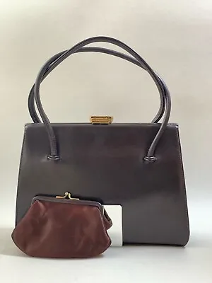 Waldybag Brown Calf Leather 1960s Vintage Handbag Satin Lining Purse & Mirror • £59.99