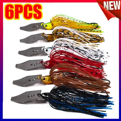 6Pcs Chatterbait Sequin Blade Bait Silicone Skirt Swim Jigs Bass Lures Kits 11g • $15.63