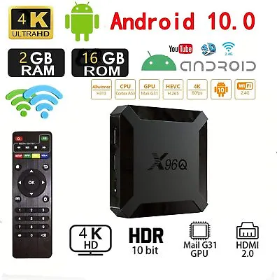 £26.99 • Buy Android 10.0 OS X96Q 2GB 16GB UK Smart TV BOX Quad Core WIFI 4K 3D Media Player