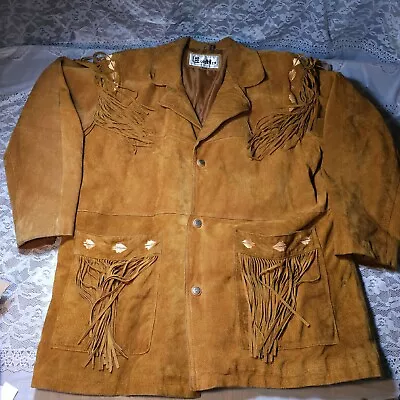 Excelled Suede Leather Jacket Fringe Westwrn XL Brown • $74.99