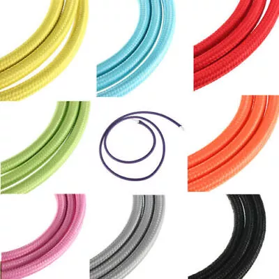 ROUND 3 Core Braided Fabric Cable Lighting Style Colour Lamp Flex UK • £2.24