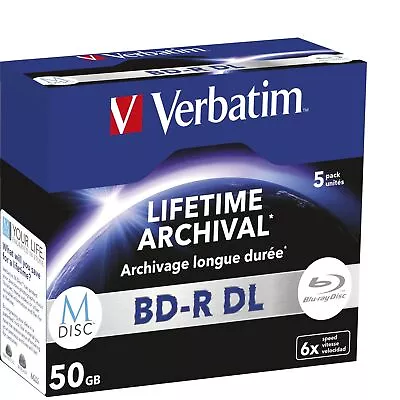 1 X 5 Verbatim M-Disc BD-R Blu-Ray 50 GB 6 X Speed Jewel Case • £69.31