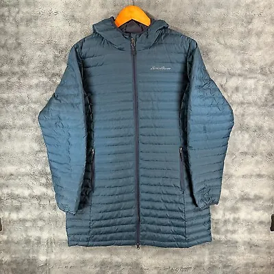 Eddie Bauer Women EB650 Down Parka Puffer Coat Jacket Hooded Blue Size LARGE • $49.87