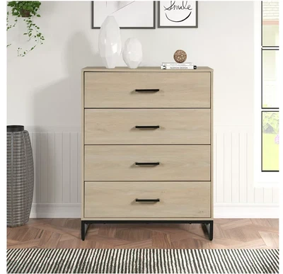 $146 • Buy Mainstays Industrial 4 Drawer Dresser, Bedroom, Beige Oak