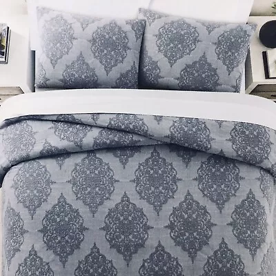 3pc Nicole Miller Artelier Blue FULL/QUEEN Duvet Cover Sham Set Matelasse Cotton • $128.24