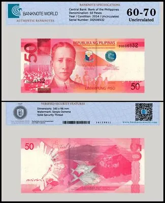 Philippines 50 Piso 2014 P-207a.4 UNC Authenticated Banknote • $9.99