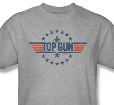 Top Gun T-shirt 1980s Classic Movie Retro Distressed Heather Grey Tee PAR486 • $19.99