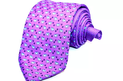 Thomas Pink 100% Silk Mens Necktie Purple Bull Dog Print Made In Italy • $19.49