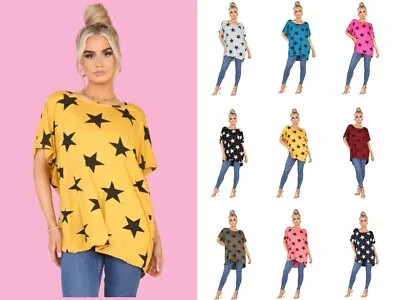 Ladies Womans Star Off Shoulder Batwing Sleeve Bardot Baggy T-shirt Tee Top • £9.99