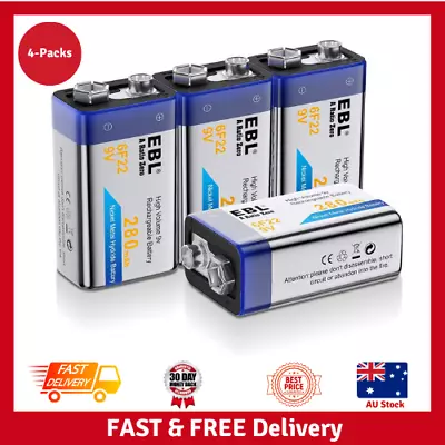 EBL 9V Rechargeable Batteries NiMH 280mAh For Smoke Alarm Detector 4-Packs • $28.98