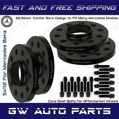 4 PCs 15mm Mercedes Benz 5x112 Hub Centric Wheel Spacers W/Cone Lug Bolts Kit • $104.86