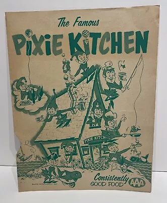 Vintage 1950's The Famous PIXIE KITCHEN Menu Oregon Coast ~Plato- Martindale Art • $29.99