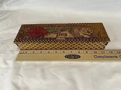 Antique Art Nouveau Flemish Wooden Pyrography Hinged Ties Box • $24.99