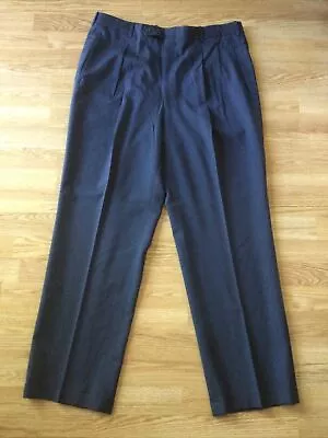 Vintage Tailored Dress Pant Pleated Cuffed 38x31.5 Suspenders Navy • $19.99