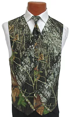 Men's Mossy Oak Break-Up Camouflage Fullback Tuxedo Vest & Tie Camo Wedding Prom • $53.99