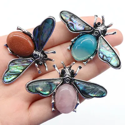 Crystal Quartz & Abalone Shell Tibetan Silver Bee For Pendant Brooch Necklace • $4.29