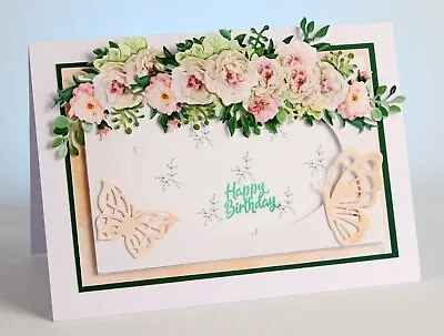 Handmade Customise Decoupage Female Birthday Card  Pink Flowers Butterflies  5x7 • £2.70