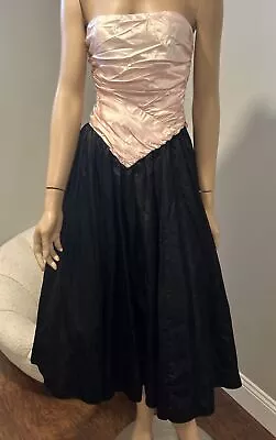 Zum Zum Vintage 80s Black & Pink Party Prom Dress Silky Satin • $89