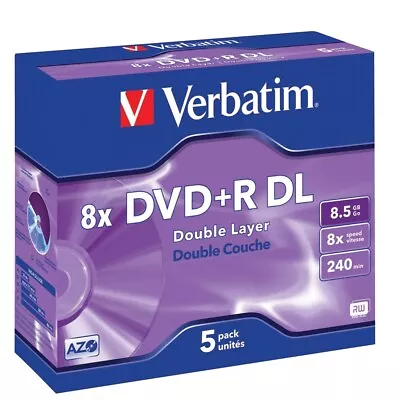 VERBATIM RECORDABLE DOUBLE LAYER DVDS DVD+R DL 8.5GB 8X Jewel Case Pk5 • $21