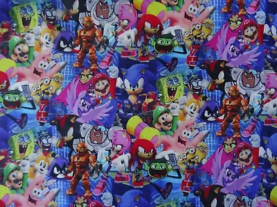 Sonic The Hedgehog Super Mario Cotton Fabric By The 1/2 Yard 55 Inch Width • $10.50