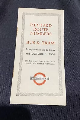 1934 Revised Route Numbers Leaflet London Transport  • £0.99