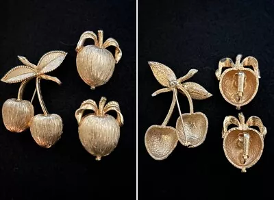 Vintage (Signed) Sarah Coventry 1960 Golden Cherries Brooch/Clip Earrings! 0324 • $25