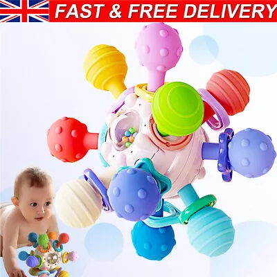 Silicone Teether Baby Sensory Toys 0-12 Months Rotating Rattle Ball Grasping Toy • £0.52