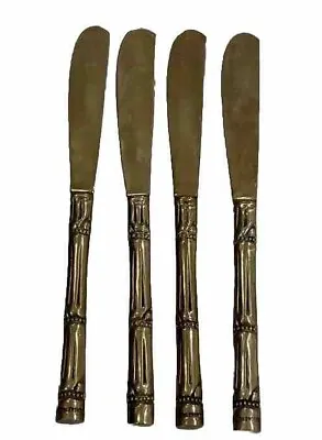 Vintage Thailand “Golden Bamboo” Butter Knives Bronzed Nickel Gold Tone Set 4 • $19.99