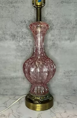 Vtg Pink & Silver Barovier & Toso MURANO Art Bubble Glass Table Lamp Bronze Base • $200