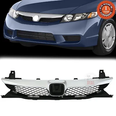 For 2009 - 2011 Honda Civic Sedan Front Bumper Grille Gloss Black W/Chrome Trim • $27.99