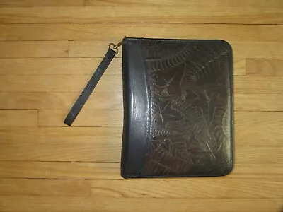 Vtg FRANKLIN QUEST Espresso Brown Tooled Leather Zip Around 7 Ring 2.5  Binder • $58.99