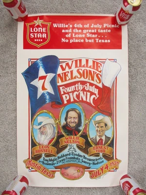 $450 • Buy 1979 WILLIE NELSON 4th July PICNIC Lone Star Beer MUSIC POSTER Austin Tx CONCERT