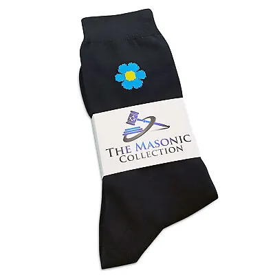 Mens Freemasons Casual Gift Breathable Cotton Black Masonic Forget Me Knot Socks • $15.02