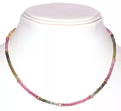 925 Silver Natural Multi Tourmaline 17  Strand Necklace Round 3mm Beads • $10.99