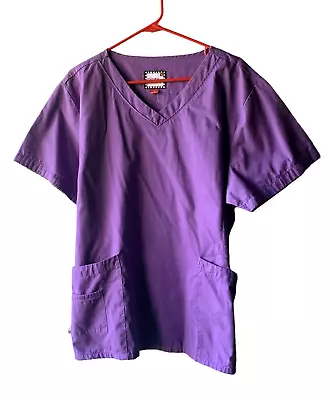 MARY ENGELBREIT Purple SCRUB TOP Shirt Womens Sz XL Medical Dental Vet Tech Xray • $14.99