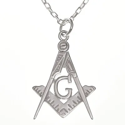 Sterling Silver Mens Masonic Freemason Pendant Necklace With 20  Chain & Box • £24.99
