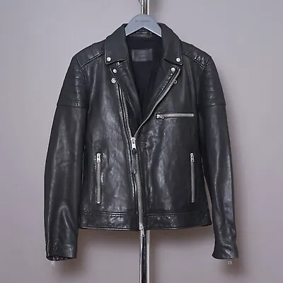 ALL SAINTS Mens CALLAHAN Leather Jacket M Black Celebrity Biker Bomber MEDIUM • £229.99