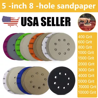 5in Sander Paper 400-10000 Grit Sanding Discs Hook Loop Orbital W/ Interface Pad • $12.99