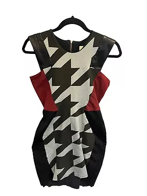 MASON By Michelle Mason Womens Dress Leather Insert Bodycon Black Red Sz S • $28.99