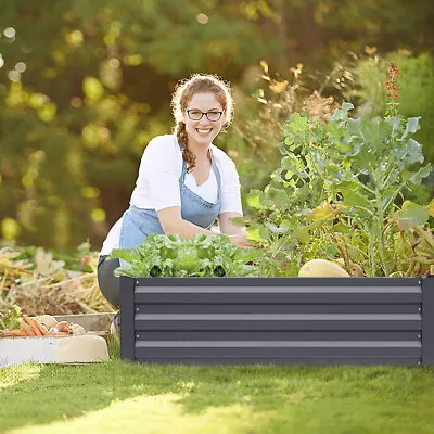 Metal Raised Garden Bed For Vegetable Flower Fruit Outdoor Planter Box Brown • £29.95