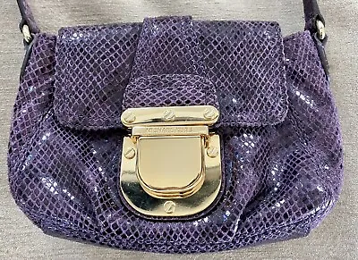 MICHAEL Michael Kors Charlton Crossbody Bag Purple Leather Snake Texture Gold • $55